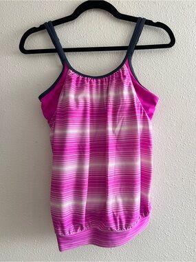 Free Country Pink Striped Athletic Tankini-Style Sports Bra Top